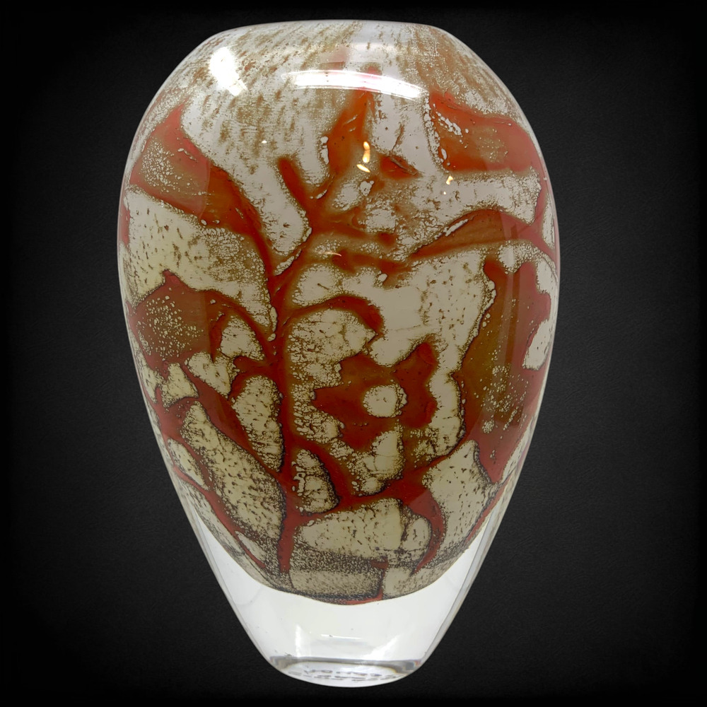 Vtg Y2K Kosta Boda Floating Flowers Vase Olle Brozén Signed Swedish Art Glass 7"